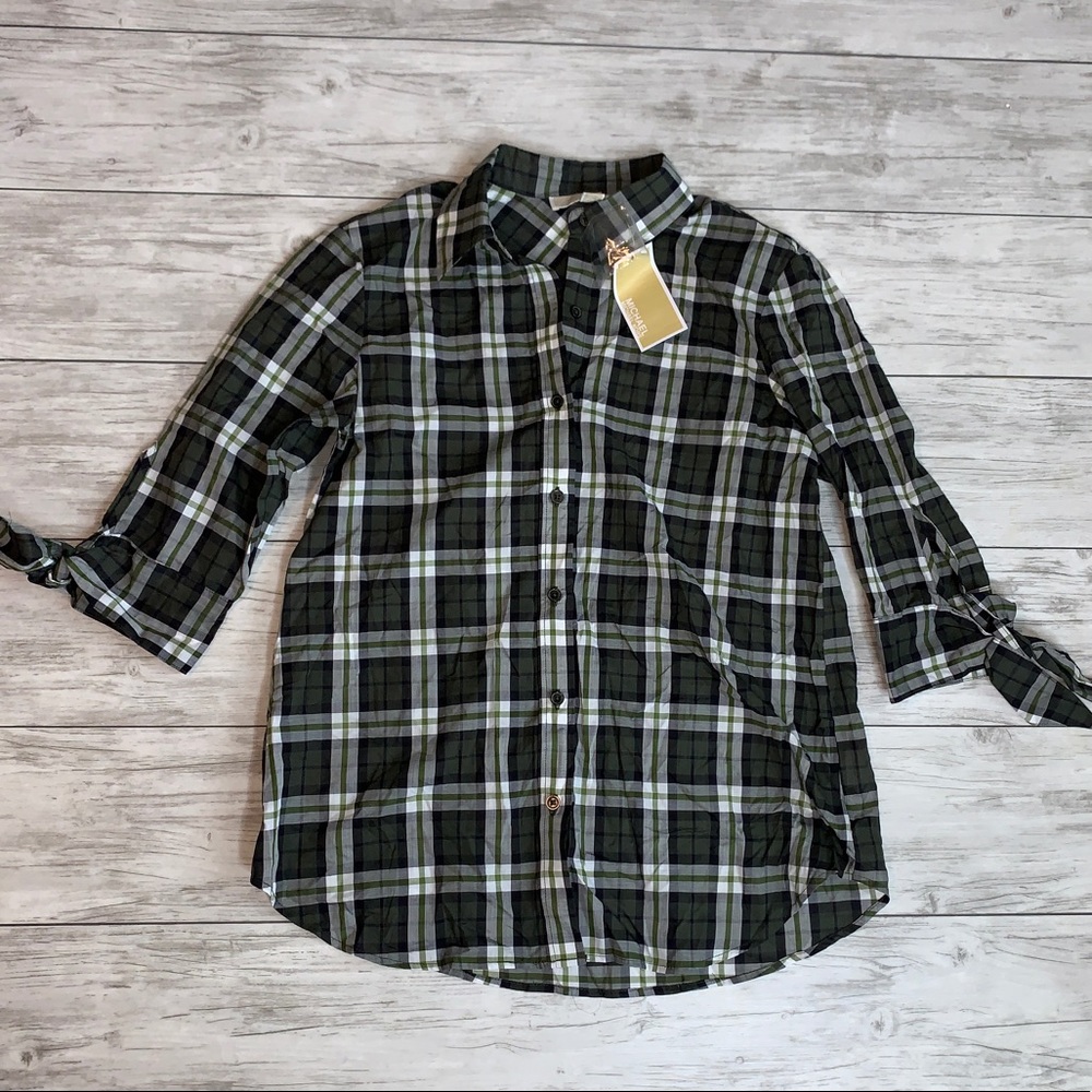 Michael Michael Kors Green Plaid Top XS NWT